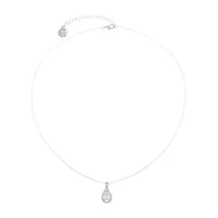 Monet Jewelry Silver Tone Cubic Zirconia 17 Inch Cable Pear Pendant Necklace