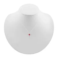 Womens Lab Created Red Ruby Sterling Silver Cross Pendant Necklace