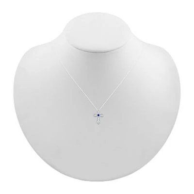 Womens Lab Created Blue Sapphire Sterling Silver Cross Pendant Necklace