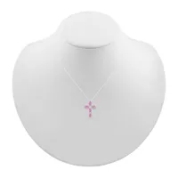 Womens Lab Created Sapphire Sterling Silver Cross Pendant Necklace