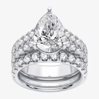 (H-I / SI1-SI2) Signature By Modern Bride Womens 5 CT. T.W. Lab Grown White Diamond 14K Gold Pear Bridal Set