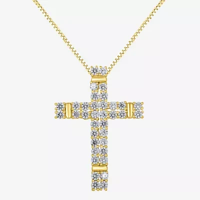 (H-I / I1) Womens 1 CT. T.W. Lab Grown White Diamond 10K Gold Cross Pendant Necklaces