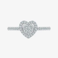 Womens 1/4 CT. T.W. Natural White Diamond 10K Gold Heart Cluster Halo Cocktail Ring