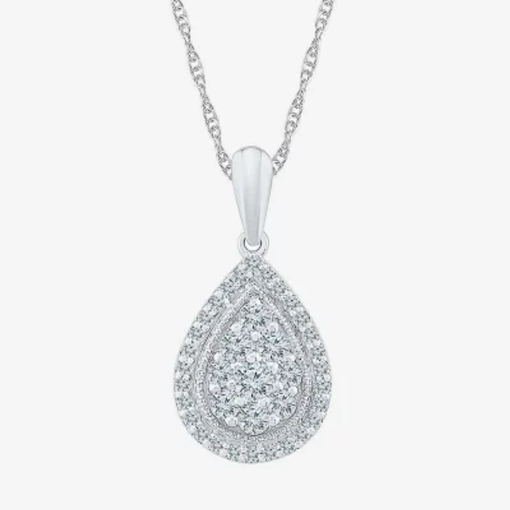 Teardrop Womens / CT. T.W. Natural White Diamond 10K White Gold Pear 18 Inch Pendant Necklace