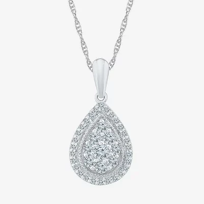 Teardrop Womens / CT. T.W. Natural White Diamond 10K White Gold Pear 18 Inch Pendant Necklace
