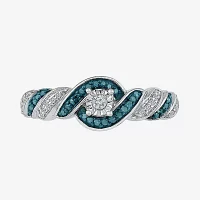 Promise My Love Womens 1/6 CT. T.W. Natural Blue Diamond Sterling Silver Round Side Stone Ring
