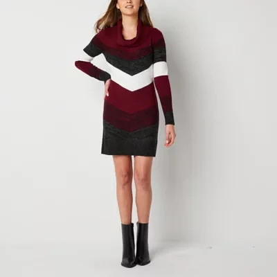 by&by Womens Long Sleeve Striped Sweater Dress Juniors