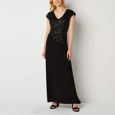 Maya Brooke Sequin Womens Short Sleeve Evening Gown