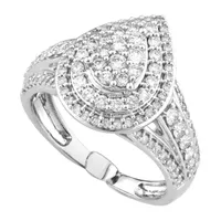 Diamond Blossom Womens 1 CT. T.W. Mined White Diamond 10K White Gold Pear Halo Cocktail Ring