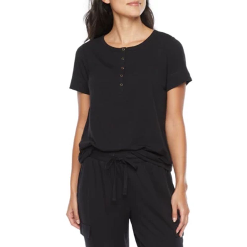 Ambrielle Womens Short Sleeve V Neck Pajama Top - JCPenney