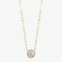 Womens White Cubic Zirconia 10K Gold Round Pendant Necklace