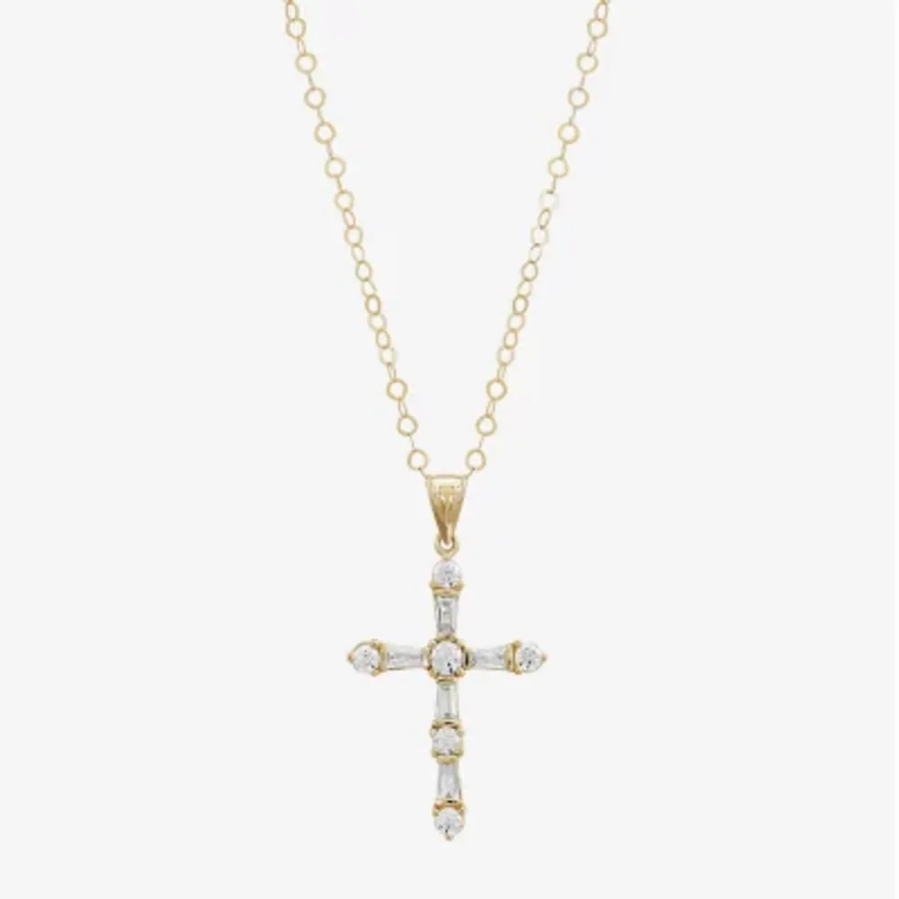 Womens White Cubic Zirconia 10K Gold Cross Pendant Necklaces