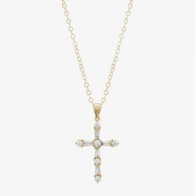 Womens White Cubic Zirconia 10K Gold Cross Pendant Necklaces