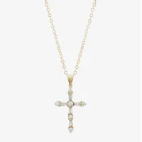 Womens White Cubic Zirconia 10K Gold Cross Pendant Necklace