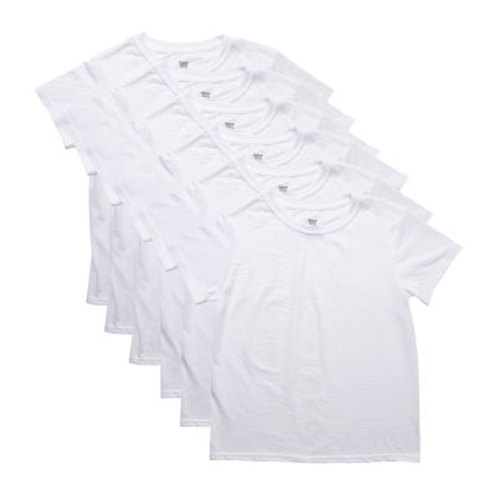 Hanes Men's 6-Pack Crew T-Shirt, White, Small 