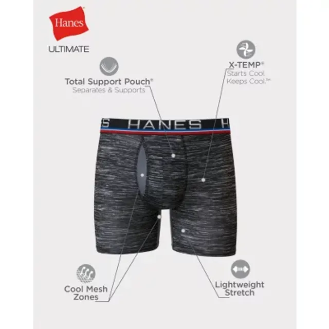 Hanes Ultimate Comfort Flex Fit Total Support Pouch Mens 3 Pack Long Leg  Boxer Briefs, Color: Black Gray - JCPenney