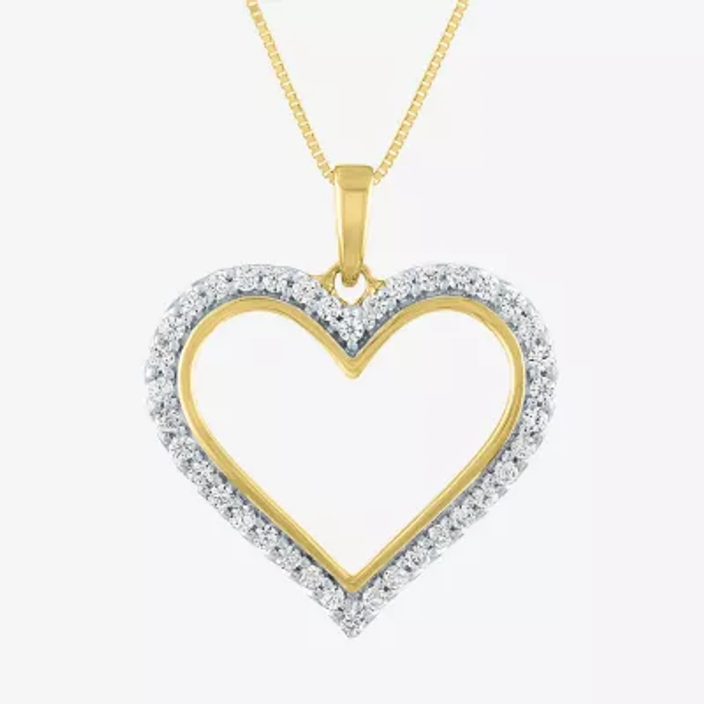 (H-I / I1) Womens 1/3 CT. T.W. Lab Grown Diamond 10K Gold Heart Pendant Necklaces