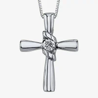 Sirena® 1/10 CT. Natural Diamond 14K White Gold Cross Pendant Necklace