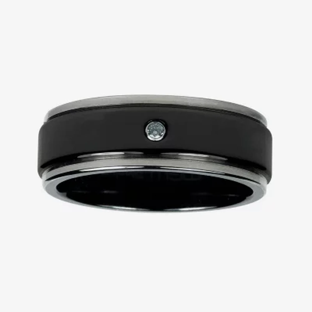 Mens Diamond-Accent Black Titanium Wedding Band