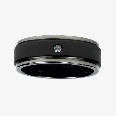 Mens Diamond-Accent Black Titanium Wedding Band