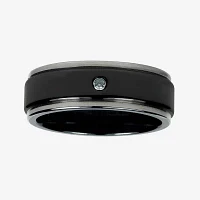 Mens Diamond-Accent Black Titanium Wedding Band