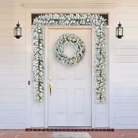 Glitzhome 2pc 6ft Pre-Lit Flocked Indoor Christmas Garland