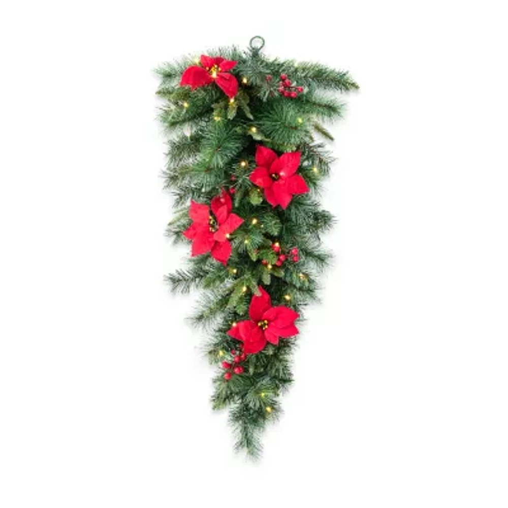 Glitzhome 3ft Pre-Lit Berries Teardrop Christmas Swags