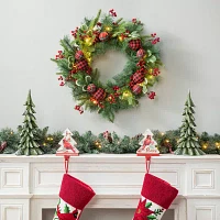 Glitzhome 2ft Ornament Berry Holly Pine Indoor Christmas Wreath