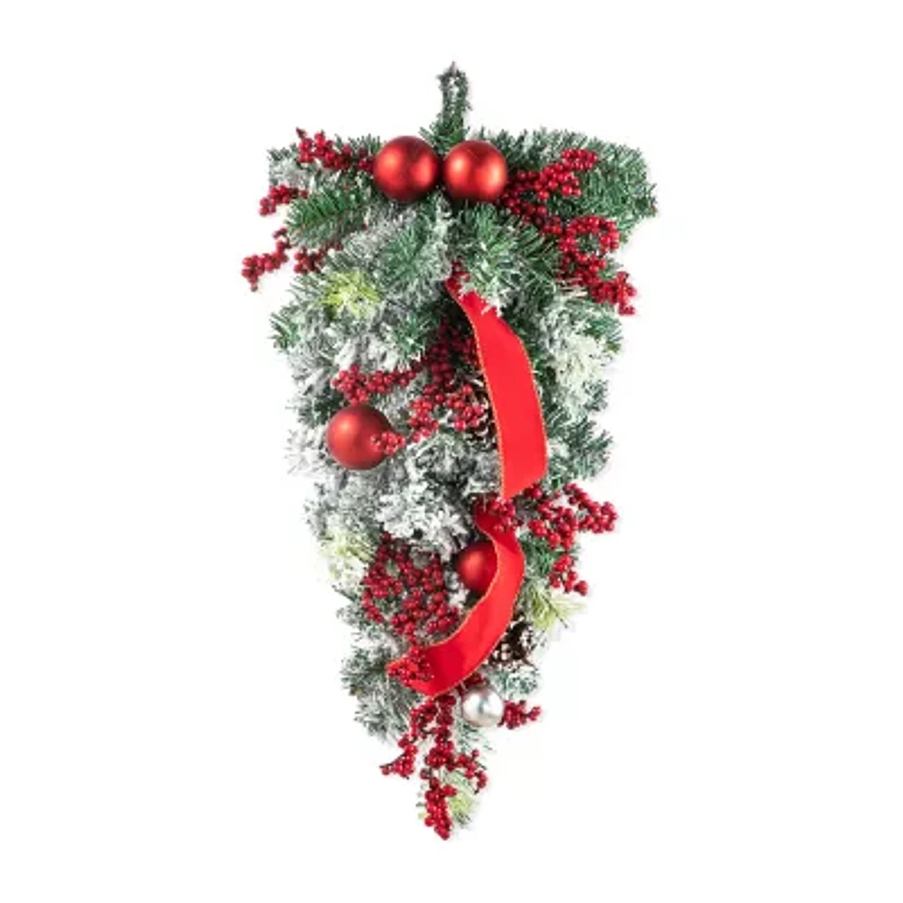 Glitzhome 2ft Flocked Berry Ornament Teardrop Christmas Swags