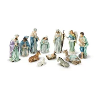 Glitzhome 12pcs Blue Resin Figurine Nativity Set