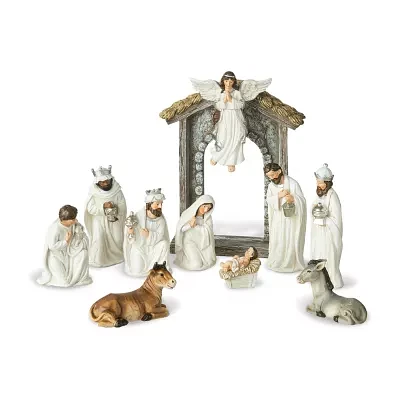 Glitzhome 11pcs Ivory Resin Figurine Nativity Set