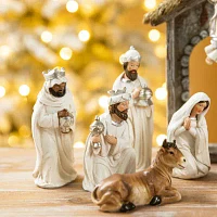 Glitzhome 11pcs Ivory Resin Figurine Nativity Set