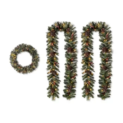 Glitzhome Pre-Lit Wreath, 2pc Indoor Christmas Garland