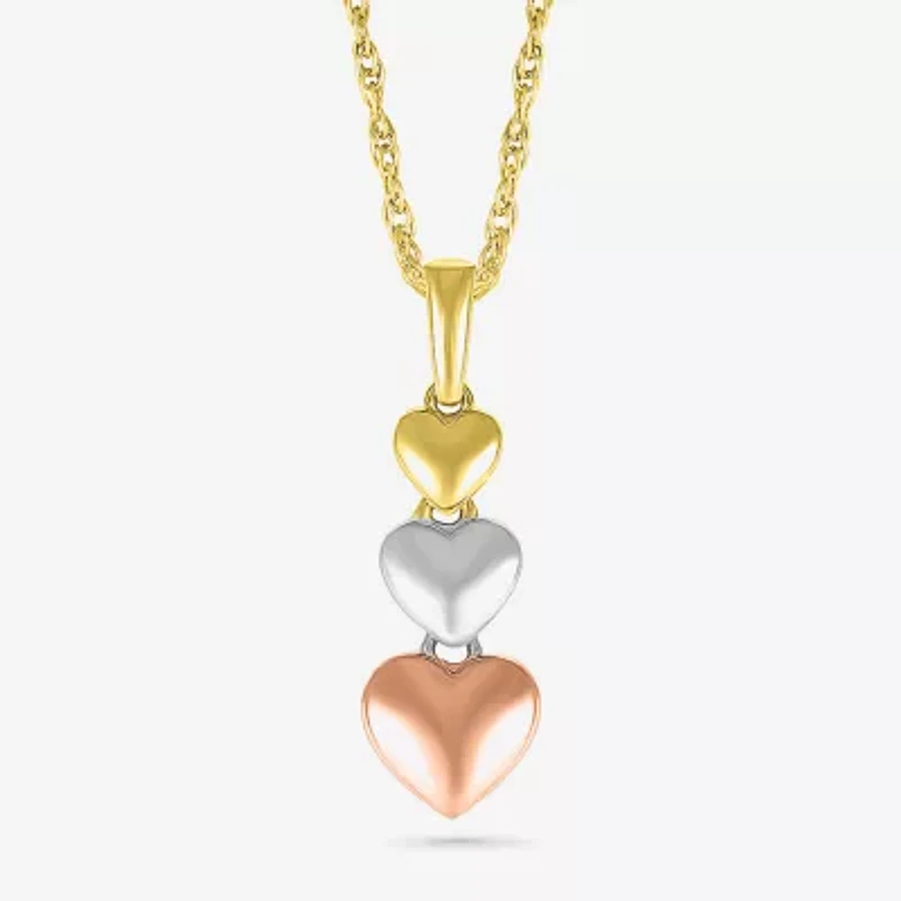 Womens 10K Tri-Color Gold Heart Pendant Necklaces