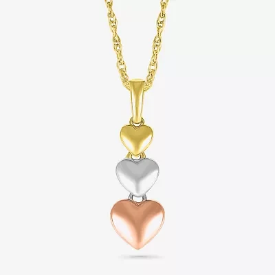 Womens 10K Tri-Color Gold Heart Pendant Necklace