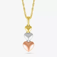 Womens 10K Tri-Color Gold Heart Pendant Necklace