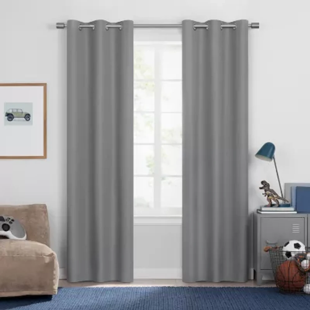 Under the Stars Kids Hayden Textured Grommet Top Energy Saving 100% Blackout Single Curtain Panels