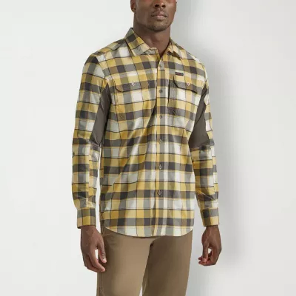 Wrangler® All Terrain Gear Mens Moisture Wicking Regular Fit Long Sleeve Plaid Button-Down Shirt