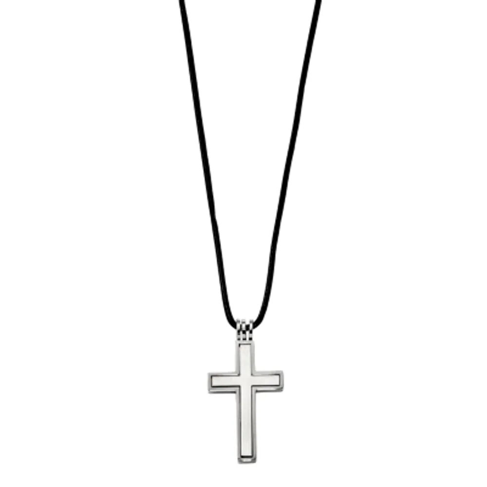 Mens Stainless Steel Cross Pendant Necklace