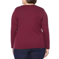 St. John's Bay Womens Plus V Neck Long Sleeve T-Shirt