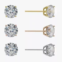 Silver Treasures Womens Cubic Zirconia Sterling Silver 3 Pair Earring Set