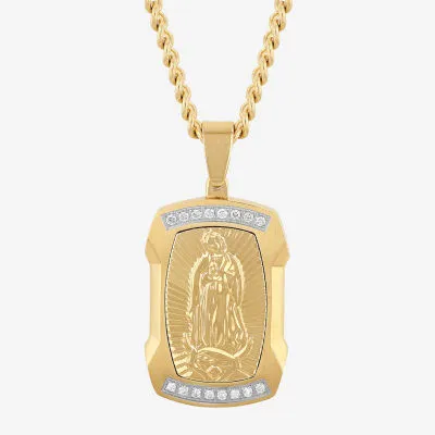 Lady Of Guadalupe (G-H / I1) Mens 1/4 CT. T.W. Lab Grown White Diamond Stainless Steel Dog Tag Pendant Necklace