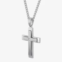 (G-H / I1) Mens Diamond Accent Lab Grown White Diamond Stainless Steel Cross Pendant Necklace