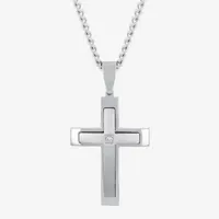 (G-H / I1) Mens Diamond Accent Lab Grown White Diamond Stainless Steel Cross Pendant Necklace