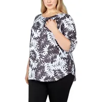 Larky Lark Womens Plus Round Neck 3/4 Sleeve T-Shirt