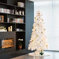 Glitzhome 8 Ft Pre-Lit White Slim Pine Christmas Tree