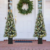 Glitzhome 5 Ft 2pc Pre-Lit Porch Pine Christmas Tree