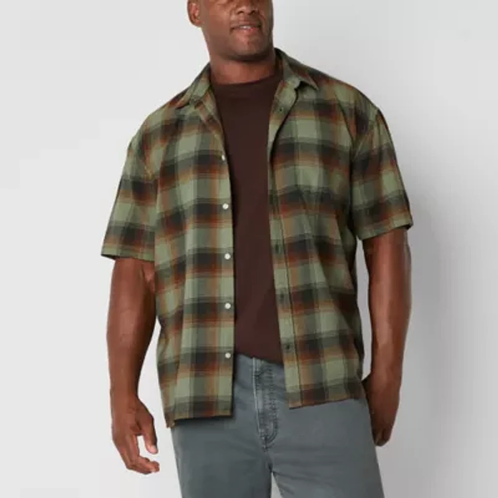 Arizona Big and Tall Mens Easy-on + Easy-off Adaptive Regular Fit Short Sleeve Flannel Shirt