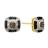 1/10 CT.T.W. Natural White, Champagne and Color-Enhanced Black Diamond Earrings