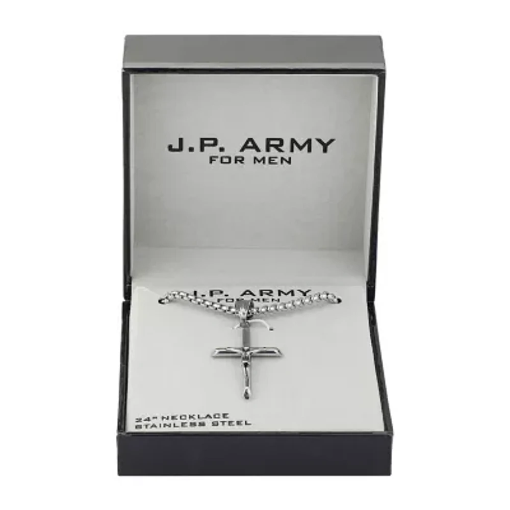 J.P. Army Men's Jewelry Stainless Steel Inch Link Cross Pendant Necklace